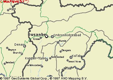 Closer in map of Tajikistan